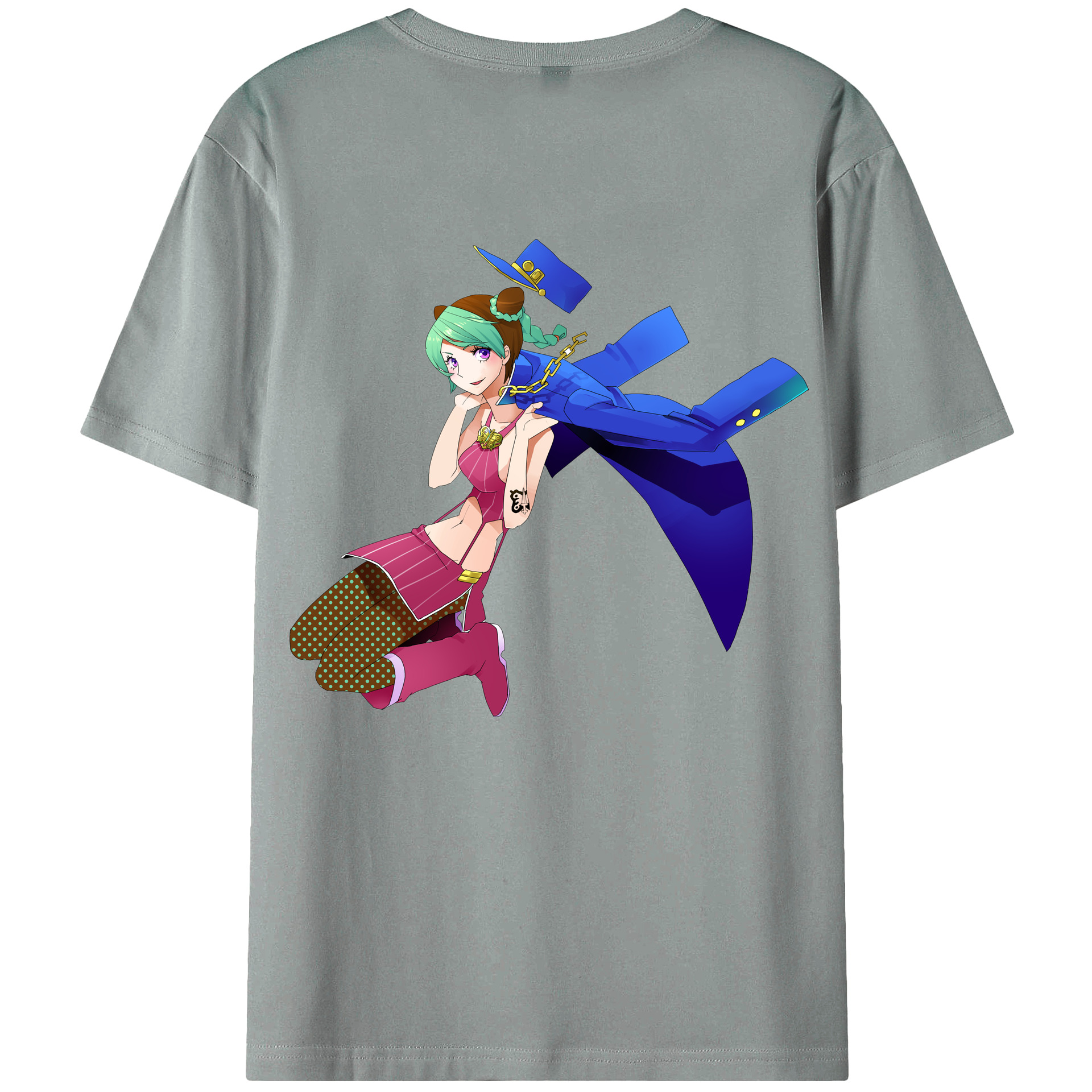（画像用） "ジョジョの奇妙な冒険 くうじょう ジョリーン JoJo's Bizarre Adventure Jolyne Cujoh " 綿100％ メンズ半袖Tシャツ（バックプリント） 通気性
